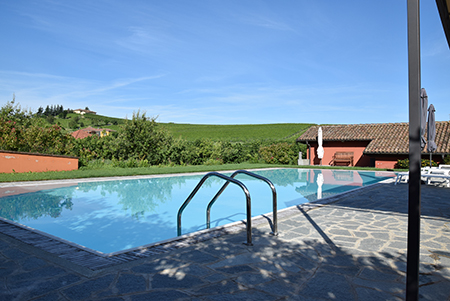 The early morning shade on the pool area